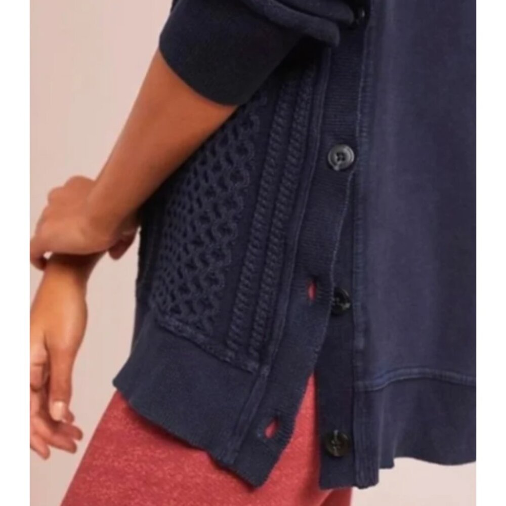 Anthropologie Saturday Sunday Arcana Navy Blue Side Button Sweater Cableknit L - Picture 2 of 12